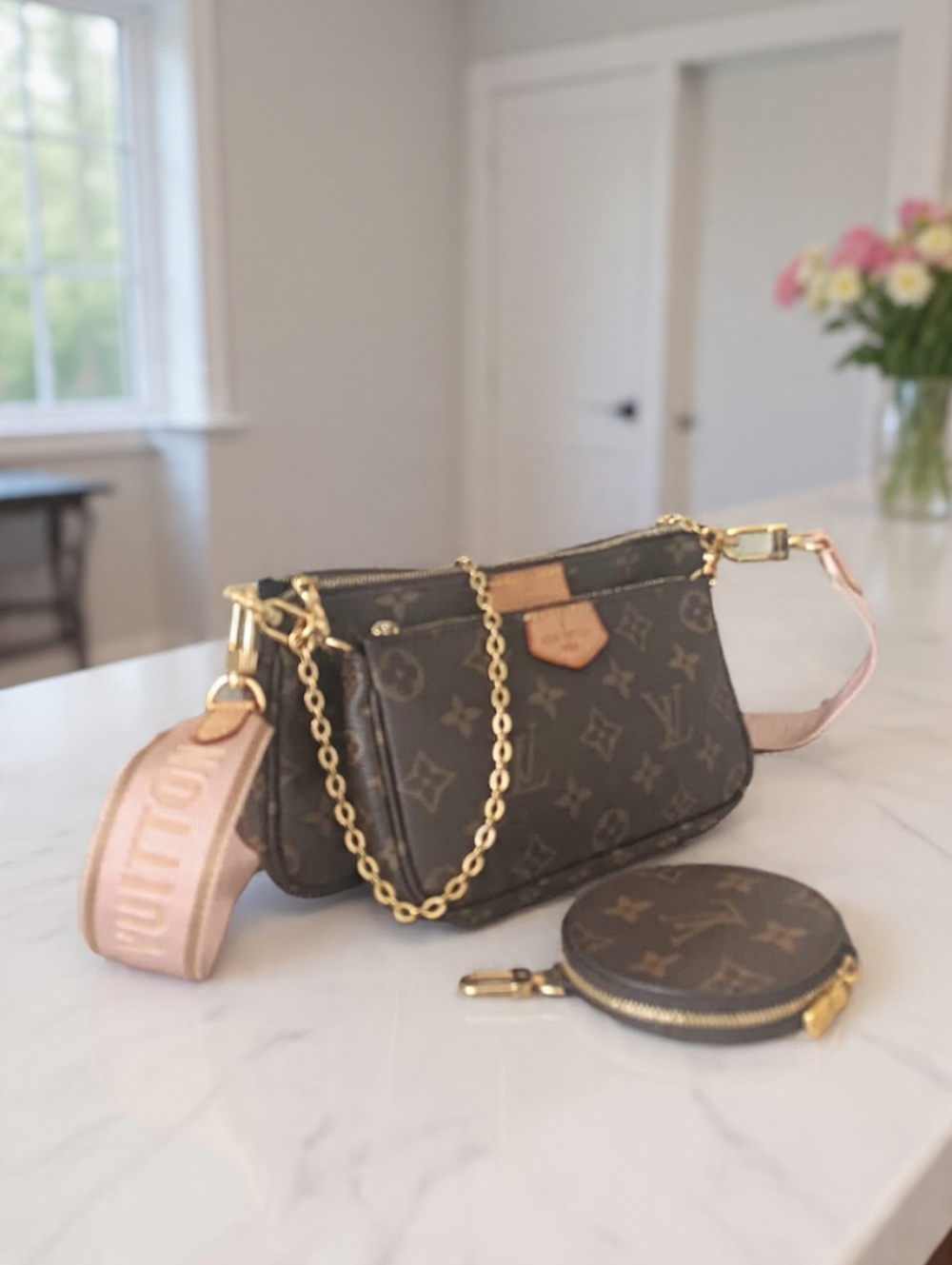 Louis Vuitton Multi Pochette Accessoires Pink Strap Microchip ✨ NEW - Picture 4 of 17